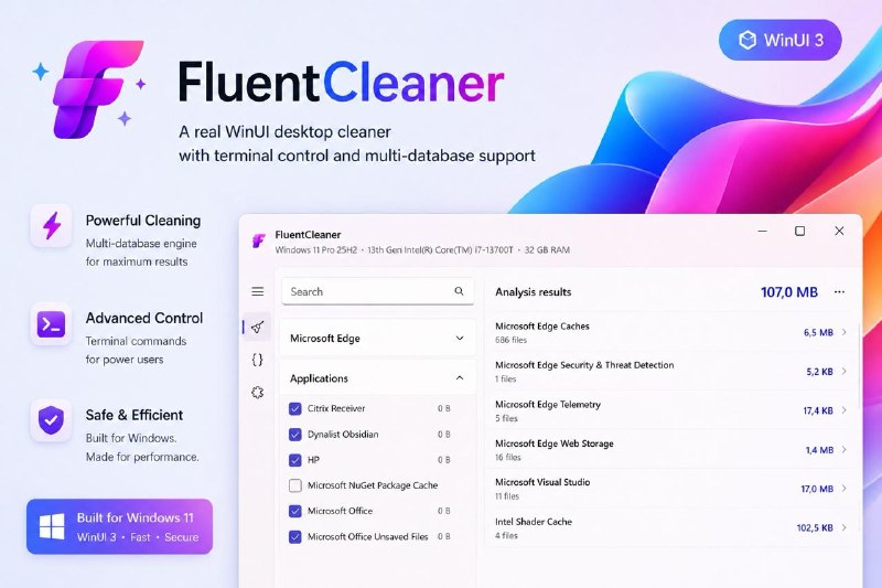 FluentCleaner 是个开源 Windows 清理工具，主打轻量、干净，不像 CCleaner 现在那样越做越杂