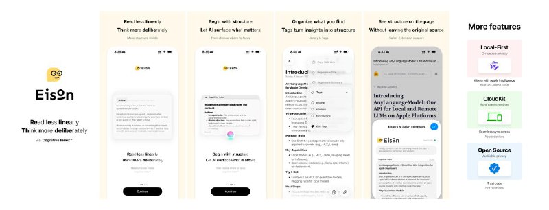 ▎ eisonAI大姐头开发的全新 eisonAI for macOS / iOS / iPadOS 现已正式上线！eisonAI 是一款智能阅读工具，为网页内容创建 Cognitive Index™（认知索引）