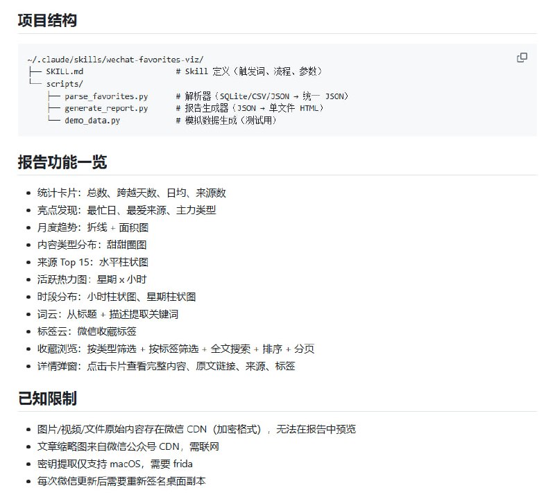 微信收藏夹内容繁多，却难快速检索和回顾，手动翻找费时费力，分类统计更是一团乱麻