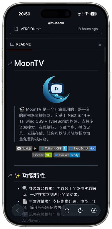 MoonTV的新仓库GitHub地址标签：#github #moontv Created by RocM官方频道：@rocCHL官方群组：@roctech官方合作：@rocmmbot
