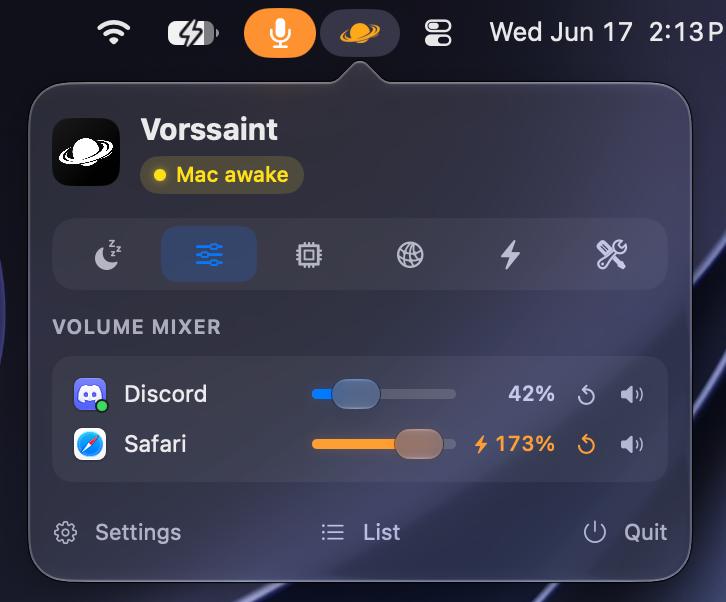 Vorssaint 这个开源菜单栏效率工具，把一堆付费工具全干了：独立 App 音量调节、系统监控、窗口切换、文件暂存、卸载清理、保持唤醒……一个 App 搞定，免费无广告本地运行！