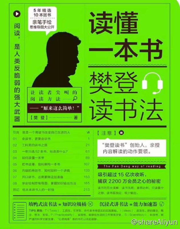 名称：读懂一本书：樊登读书法 | 电子书籍描述：本书从解读图书角度出发，向读者传授了樊登读书的拆解方法，以及推动全民阅读的心路历程